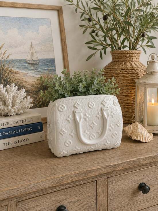Zapvintage Other - New White Louis Vuitton Purse Ceramic Indoor Planter Catus Succulent Pot Decor